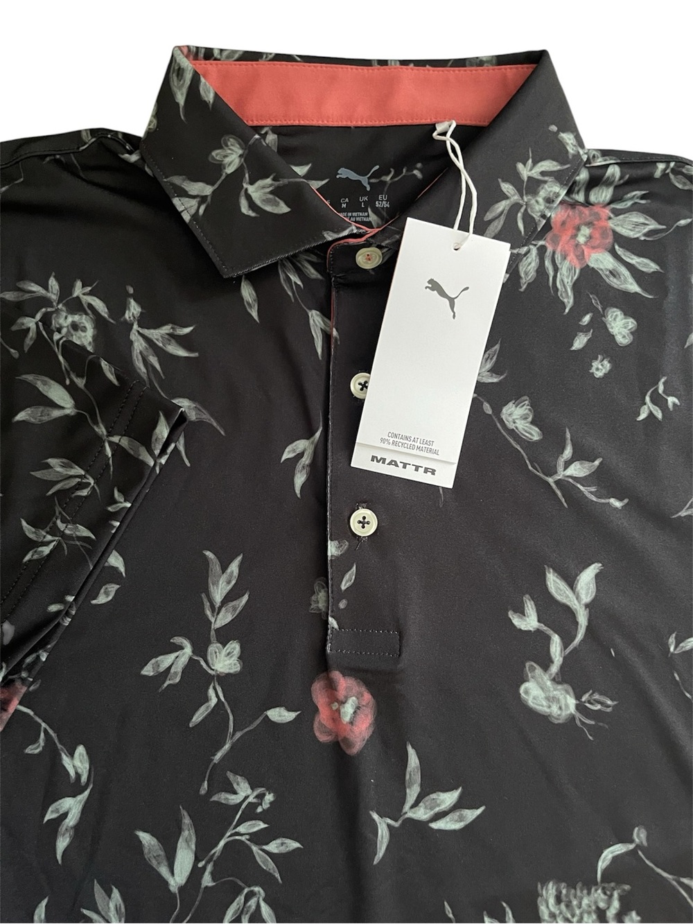 Puma Mattr Men Water Floral Golf Polo 632261 02 Puma Black M NWT UPF 40